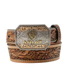 Ariat Youth Boy's Tan Floral Embossed Leather Western Belt A1309108