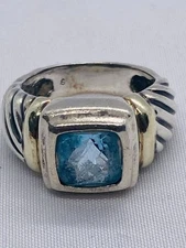 David Yurman Sterling Silver 14k Gold  8mm Blue Stone Noblesse Ring,