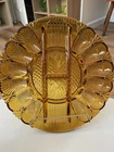 Vintage Indiana Glass Amber/Marigold Carnival Glass Deviled Egg/Relish Plate