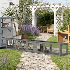 Wooden Cat Tunnel Playhouse Outdoor Shelter w/ Metal Frame