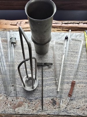 Antique Laboratory 2 Red/blue Nafis Accidity Burets & Other Misc. GlassTubes Lot