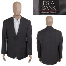Jos A Bank Signature Collection Tailored Gray Blue Plaid Check Sport Coat 40R