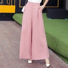 Pantaloni Largo Donna In Cotone Lino Alta Vita Largo Lunghi Palazzo Culotte