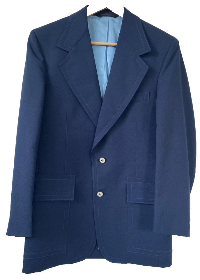 Blazer retrô vintage azul Rockabilly anos 60 anos 70 lapela larga feita nos EUA jaqueta - Imagem 2 de 4