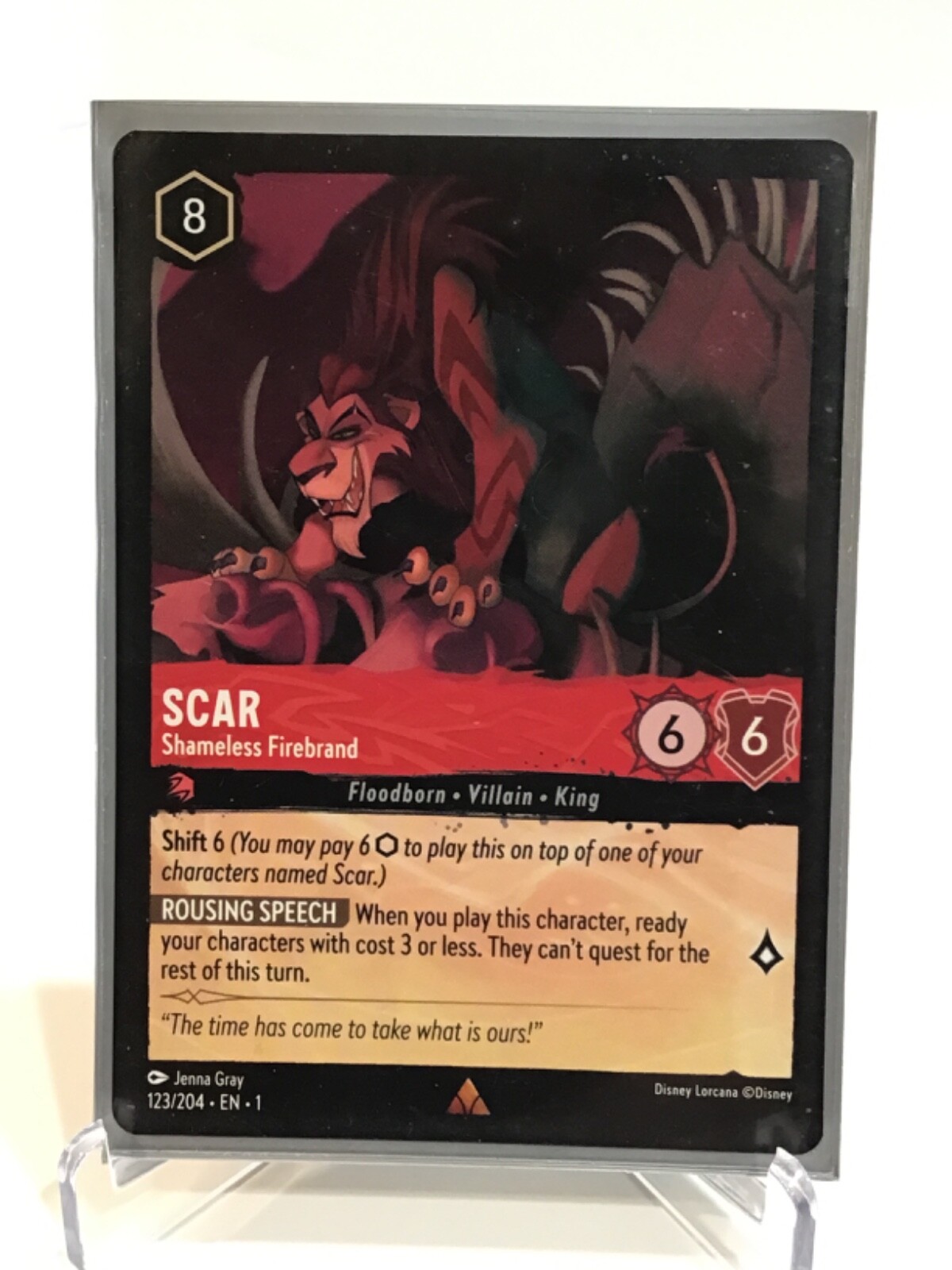 Disney Lorcana SCAR Shameless Firebrand Rare 123/204. Mint/NM. Pack Fresh