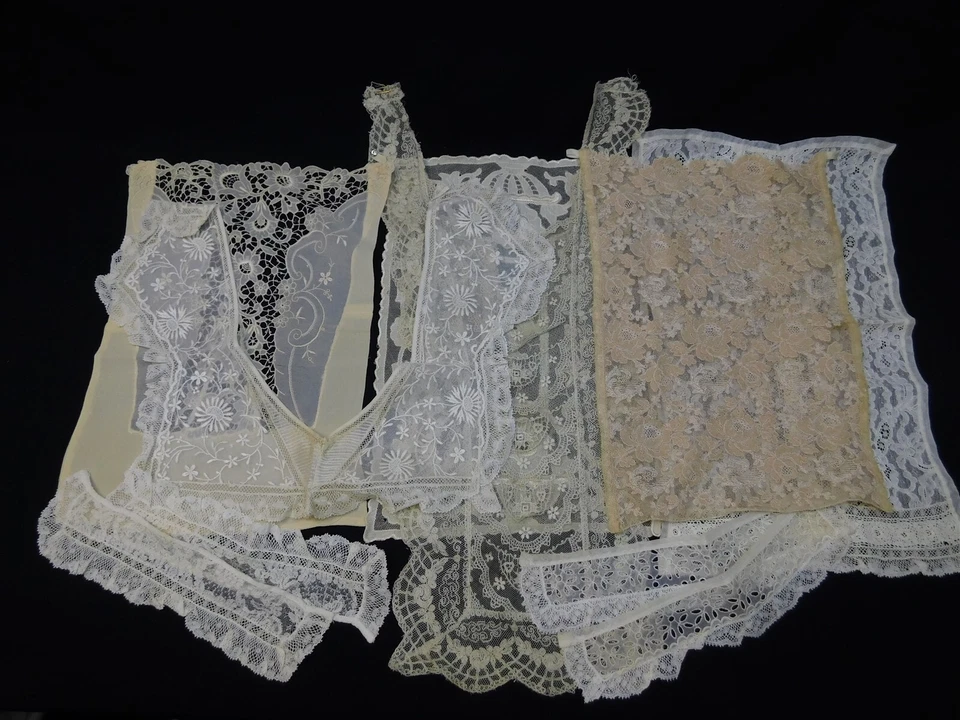 Antique 8 Pc Mixed Lot Of Victorian Lace Collars Dickie Cuffs Trim Pieces - Image 2 of 4