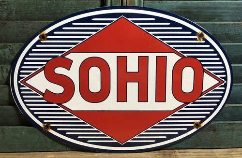 VINTAGE SOHIO GASOLINE 16.5”  PORCELAIN OHIO GAS SERVICE STATION SIGN