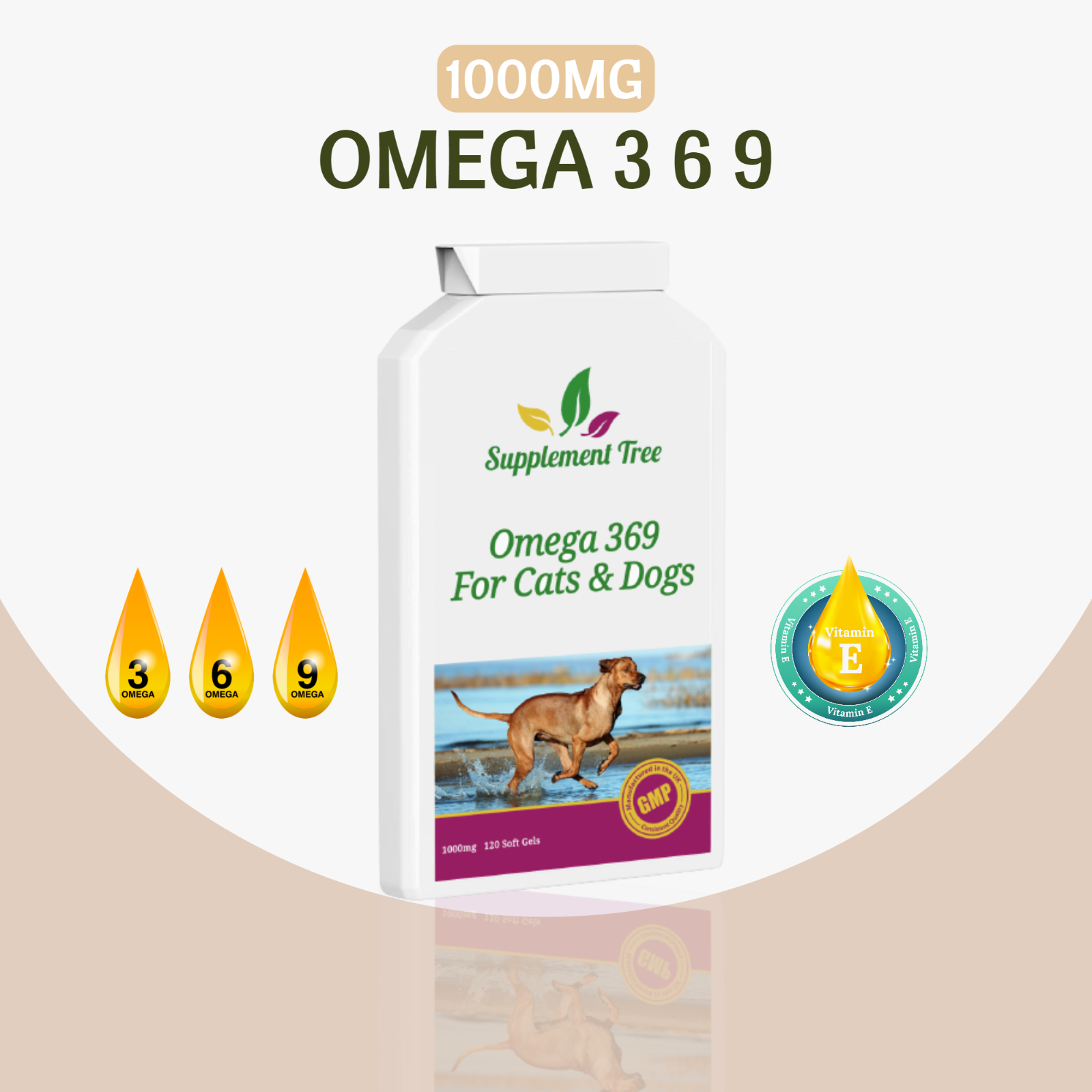 Omega 3,6,9 Fish Oil Complex 1000mg with Vitamin E for Cats & Dogs, 120