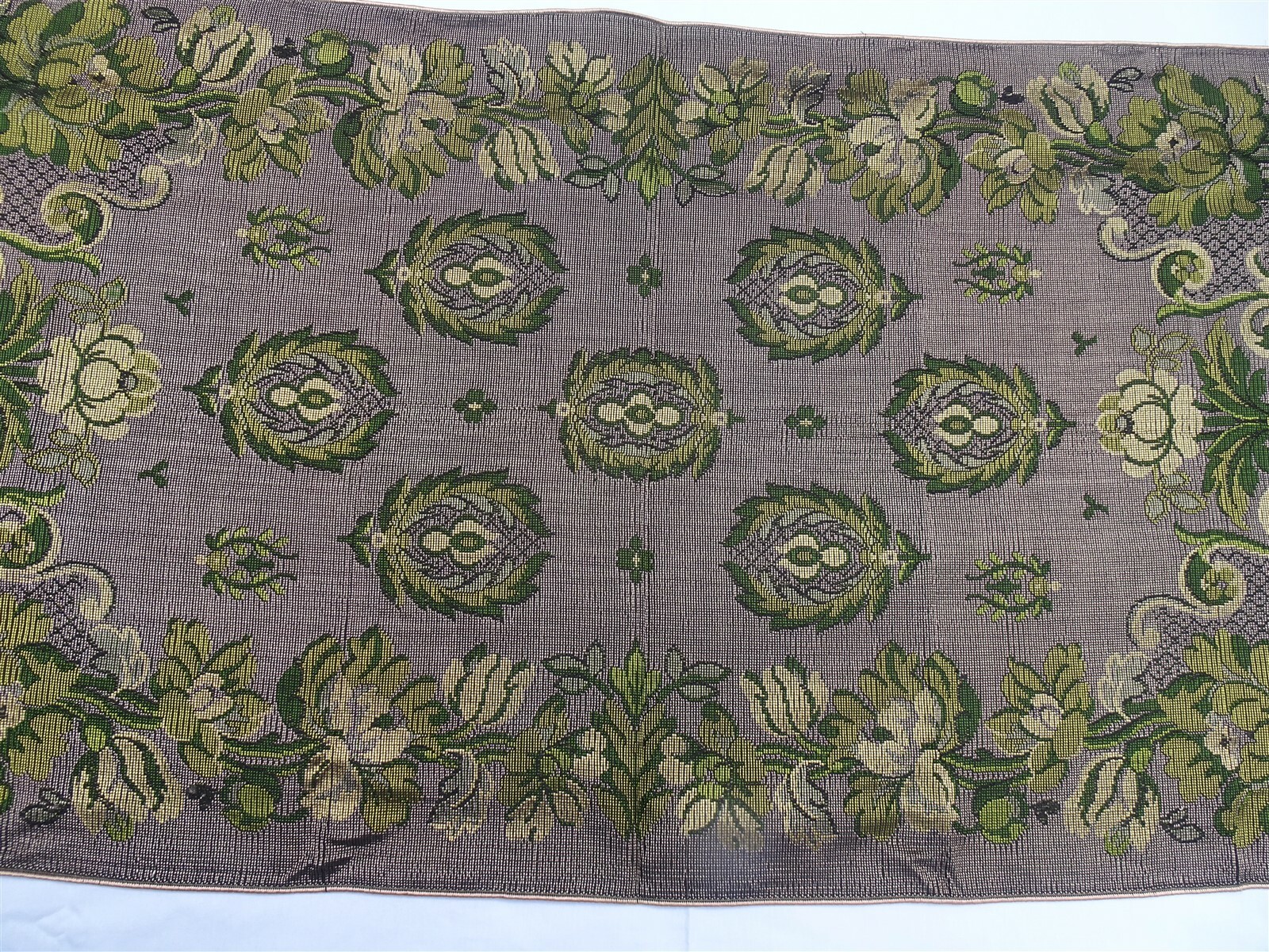 Vintage Silk Embroidery Table Dresser Bureau Runner, Lavender & Green