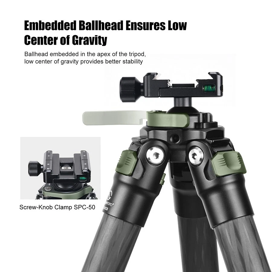 Sunwayfoto Carbon Fiber Tripod Hunting Inverted Ball Head Arca-Swiss Picatinny - image 3 of 4