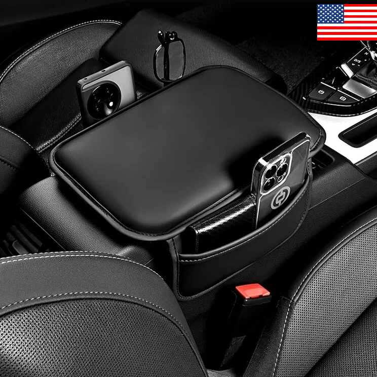Car Leather Seat Armrest Cushion Protector with Storage Pad Interior Accessories US
