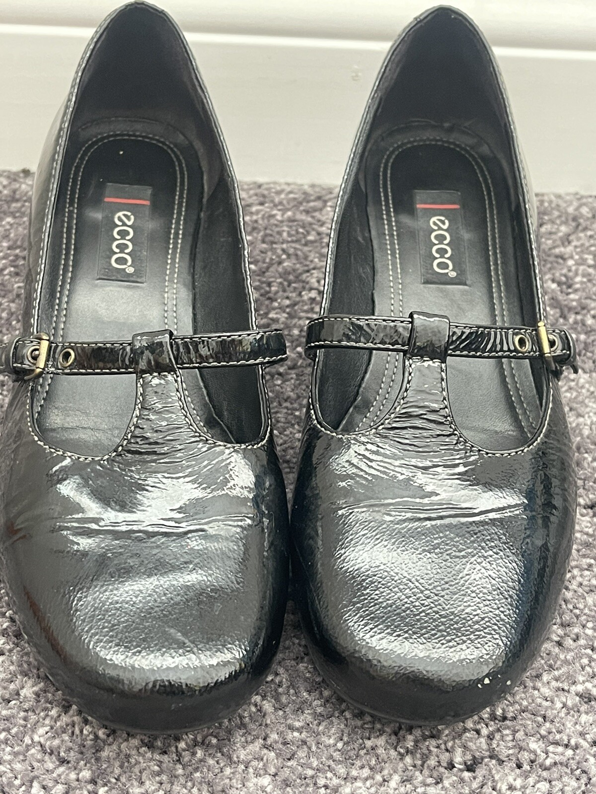 Women's Ecco Mary Jane Black Shoes Patent Leather Si… Gem