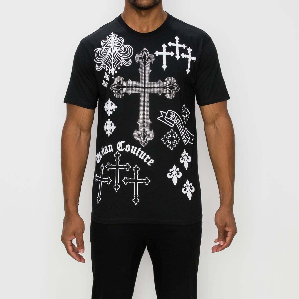 Victorious Men's Rhinestone Cross & Painted Crosses T-Shirt Victorious Men's Rhinestone Cross & Painted Crosses T-Shirt