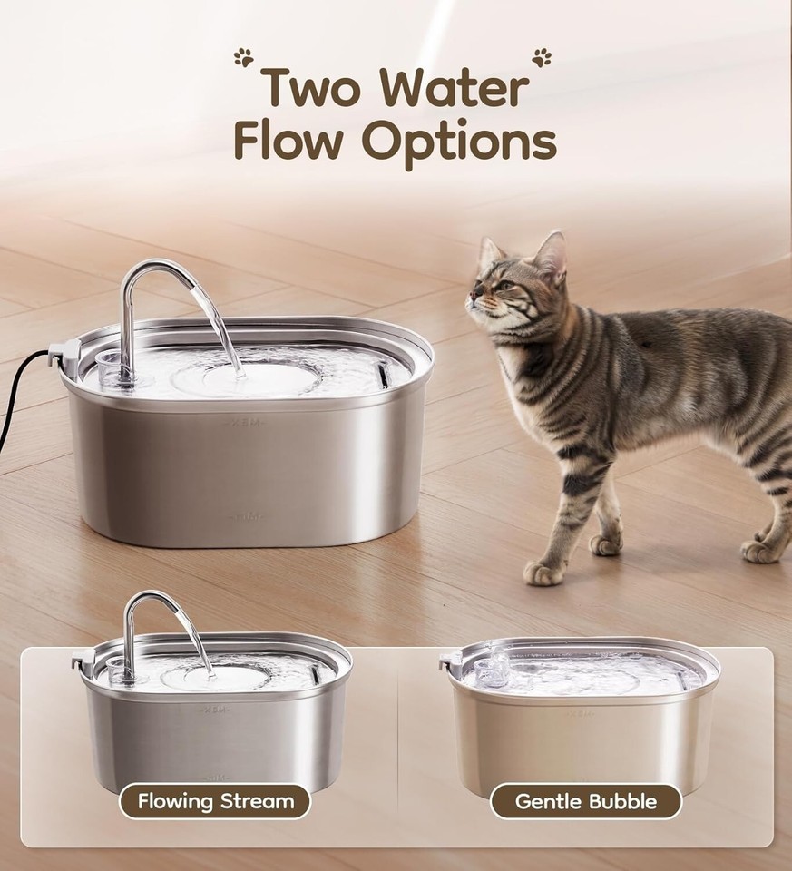 Cat Water Fountain for Drinking, 3.2L Stainless Steel Cat Water