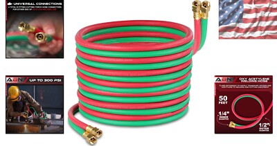 Color-Coded 50ft Twin Oxy Acetylene Cutting Torch Hose - Safety