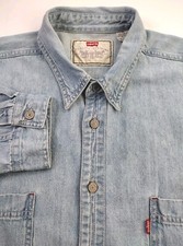 Vintage Levi's Red Tab Metal Buttons Long Sleeve Denim Shirt Men's Size XL Jean