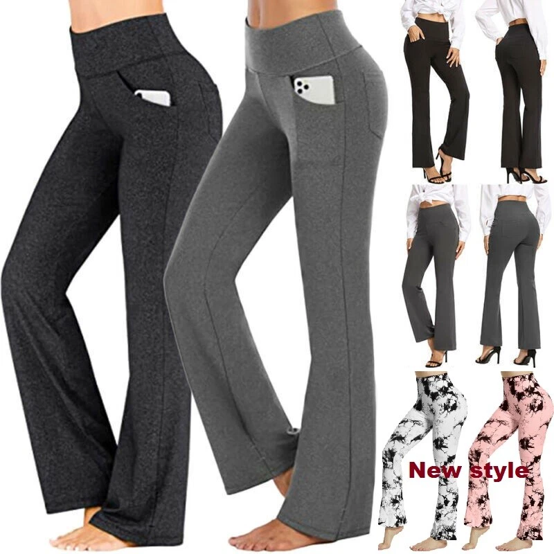 4-Pockets Soft Bootcut Yoga Pants Women High Waist Workout Ladies Long  Bootleg