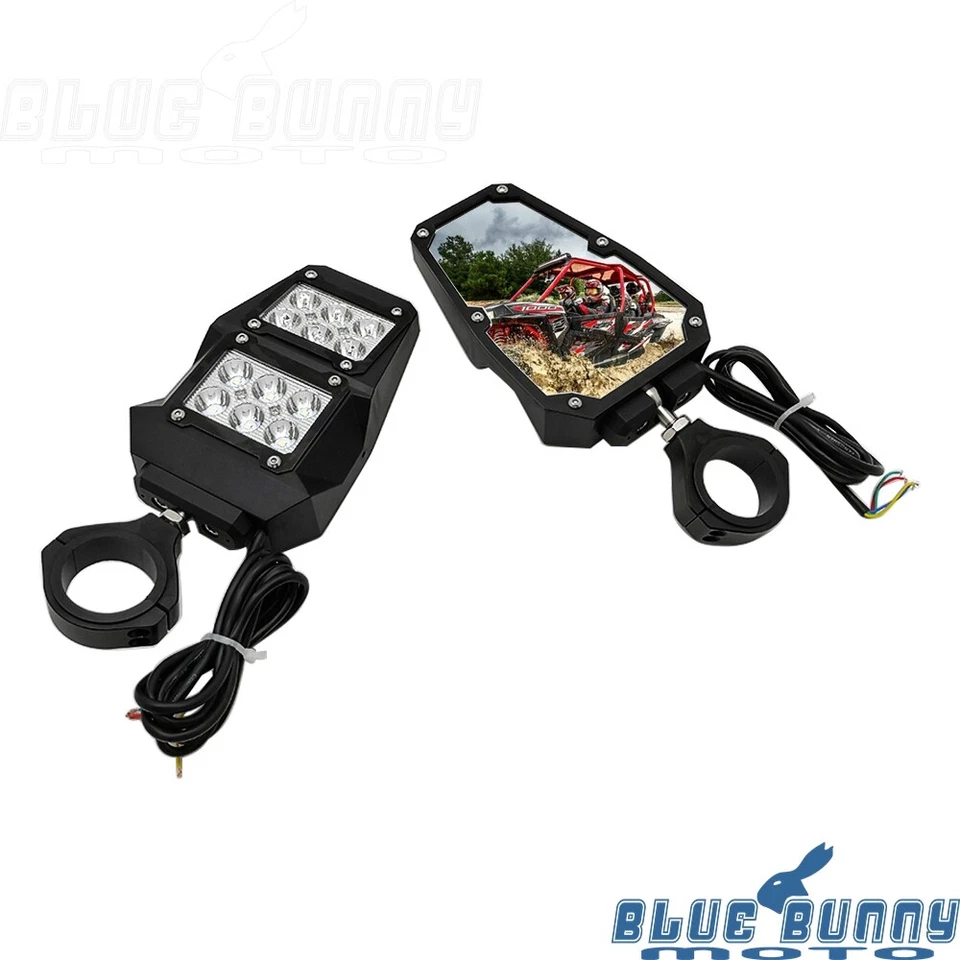 2X UTV L&R Side Rear View Mirrors W/ LED Spot Light For Polaris RZR Arctic Cat - Image 4 of 4