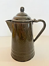 Vintage Grey Graniteware Enamelware Mottled Cowboy Coffee Pot Campfire Kettle