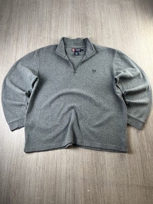 CHAPS Quarter Zip Sweater Herren Large grau Baumwollpullover Stehkragen bestickt
