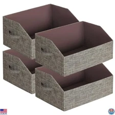 Stylish Foldable Fabric Storage Bins - 4-Pack Trapezoid Organizer Boxes in Brown