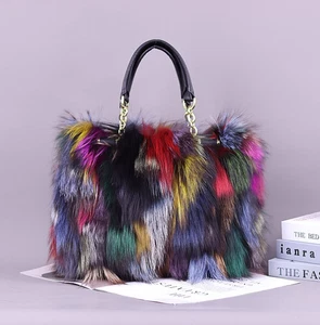 Sac à bandoulière en cuir véritable de fourrure Fox pour femmes