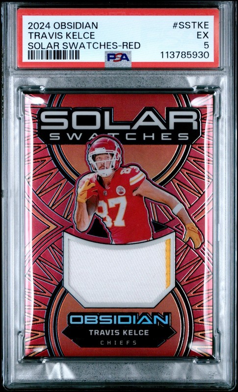 2024 PANINI OBSIDIAN #SSTKE TRAVIS KELCE SOLAR SWATCHES-RED PSA EX 5