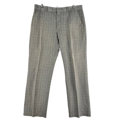 Express Producer Mens 36x31 Gray Glen Plaid Linen/Cotton Dress Pants Flat Front