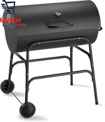 Holzkohlegrill großes tragbares Fassgrill Grill Warmhalterost Temperaturanzeige 