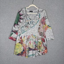 Inoah Tunic Top Medium Knit Abtract Artsy Art To Wear Lagenlook Sun Words Hearts