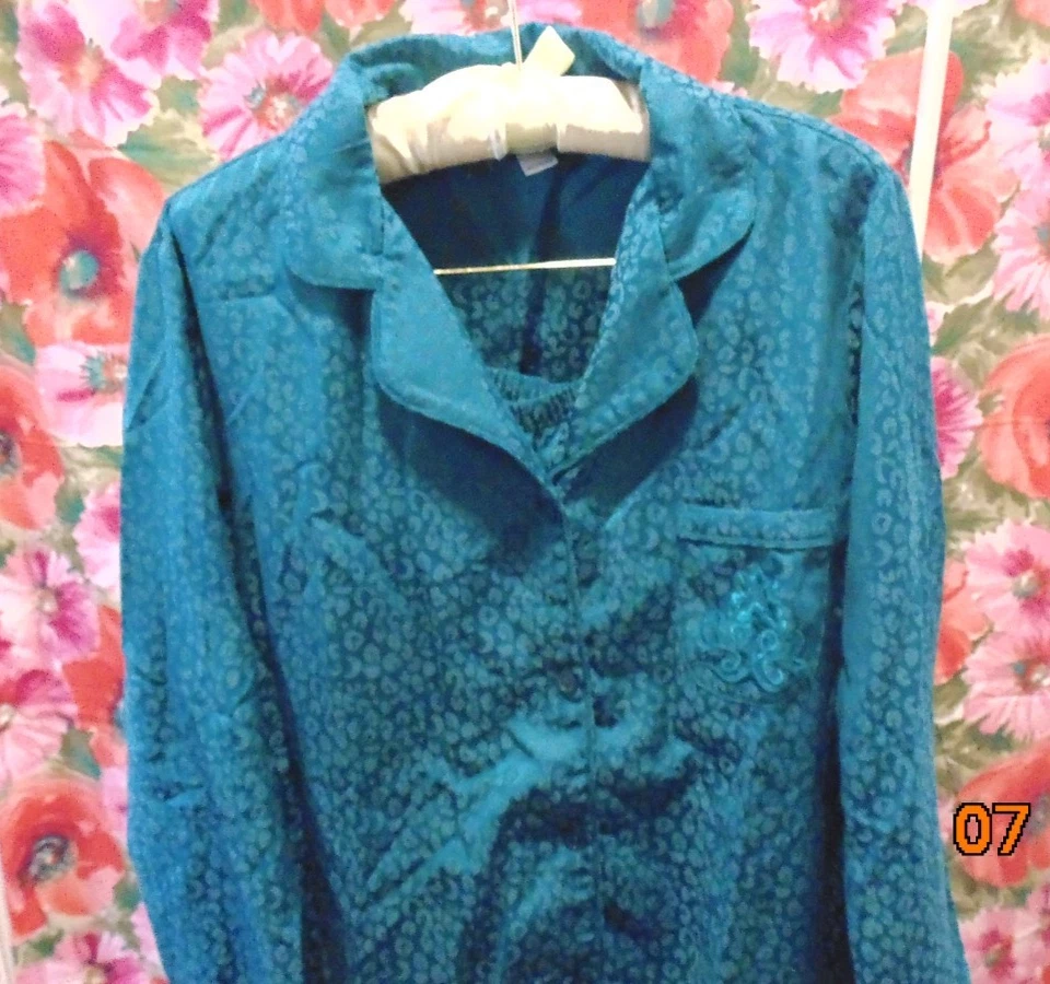 Conjunto de pijama Miss Elaine verde azulado dos piezas muesca superior pantalones salón -mujeres M Foto 2 de 4