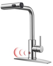 Touchless Waterfall Kitchen Faucets, Brushed Nickel Kitchen Sink Faucet with ...