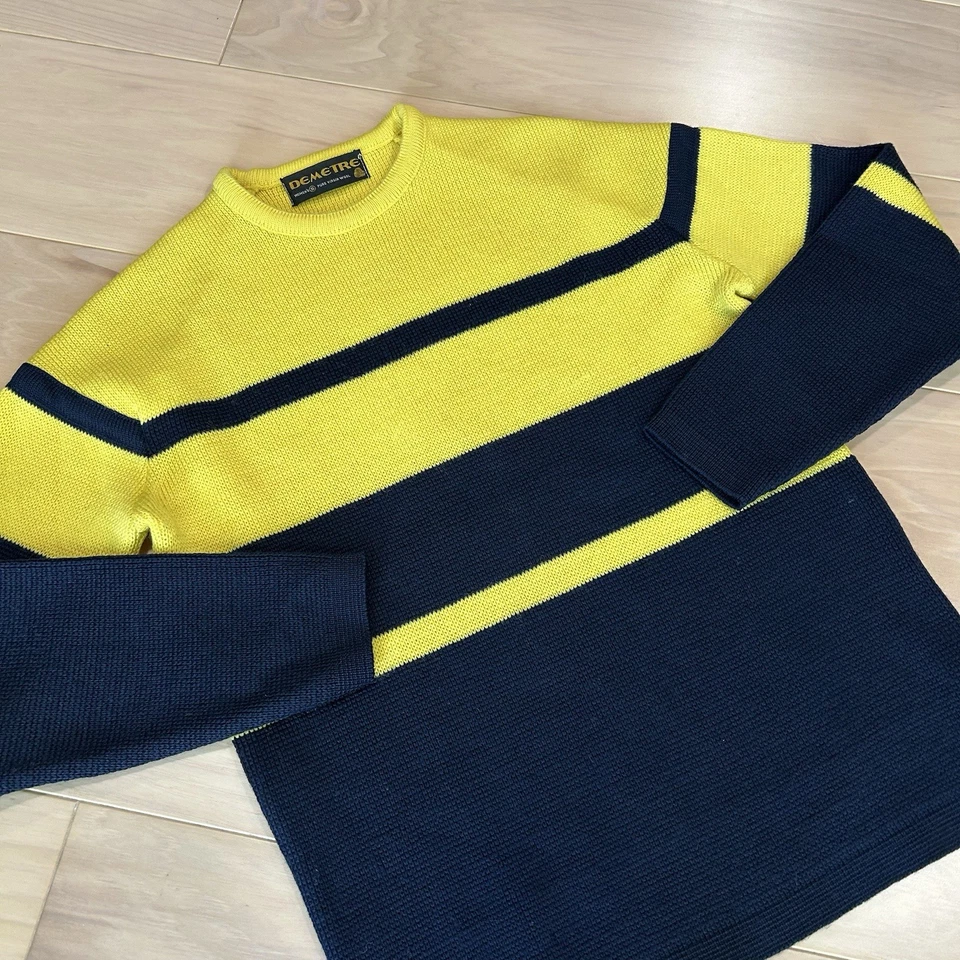 Suéter Vintage Demetre Lana Crew Rayas Amarillo Mujer’s Pequeño Foto 3 de 4