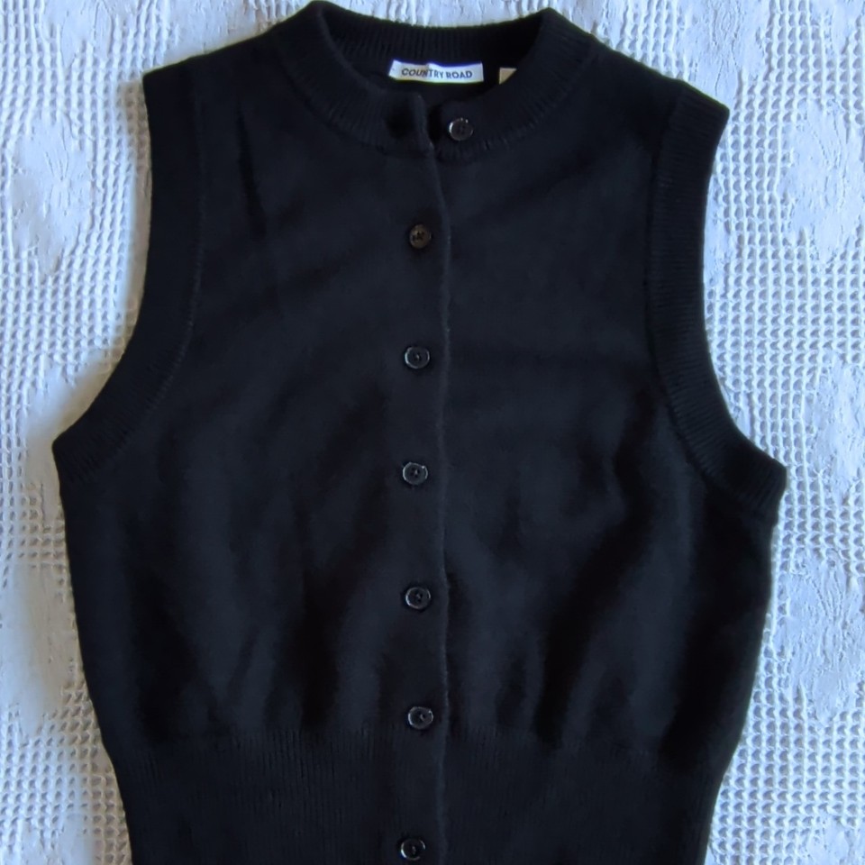 Country Road Women's Black Knit Button Front Sleeveless Vest Jumper M
