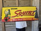 HUGE VINTAGE DRINK SQUIRT FRESH FLAVOR COLA PORCELAIN SIGN 36" X 15"