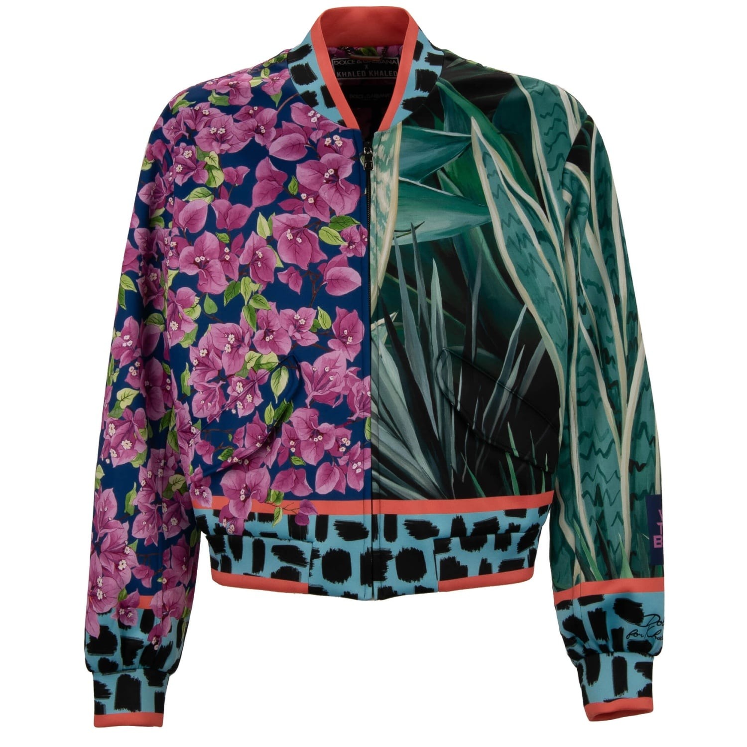 DOLCE & GABBANA DJ KHALED Tropical Palm Leave Flower Bomber Jacket Green Pink