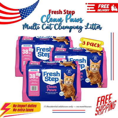 3 Pack Fresh Step Clean Paws Multi Cat Clumping Litter Febreze Freshness 38 lbs