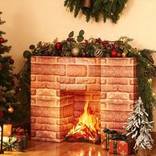 15 Pcs Christmas Cardboard Fireplace Prop Set Cardboard Fireplace with Fake F...