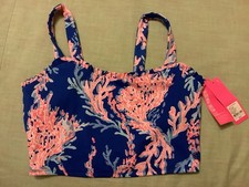 Lilly Pulitzer UPF 50 Luxletic Zahara Ruffle Blue Sports Bra L77657 Size Large