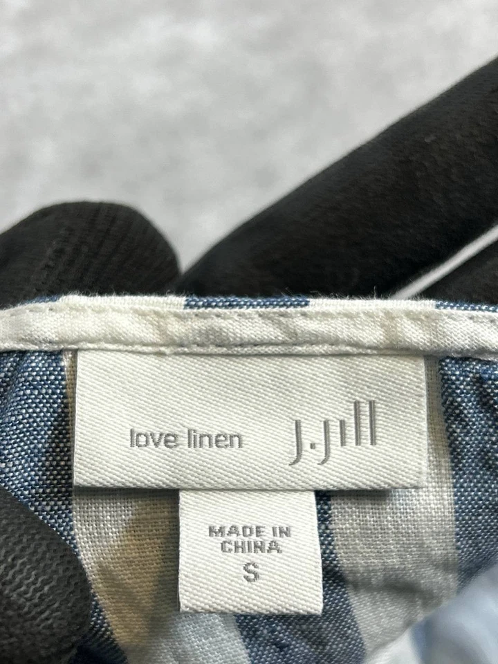 Camisa sin mangas J.Jill para mujer pequeña azul blanco lino Foto 3 de 4
