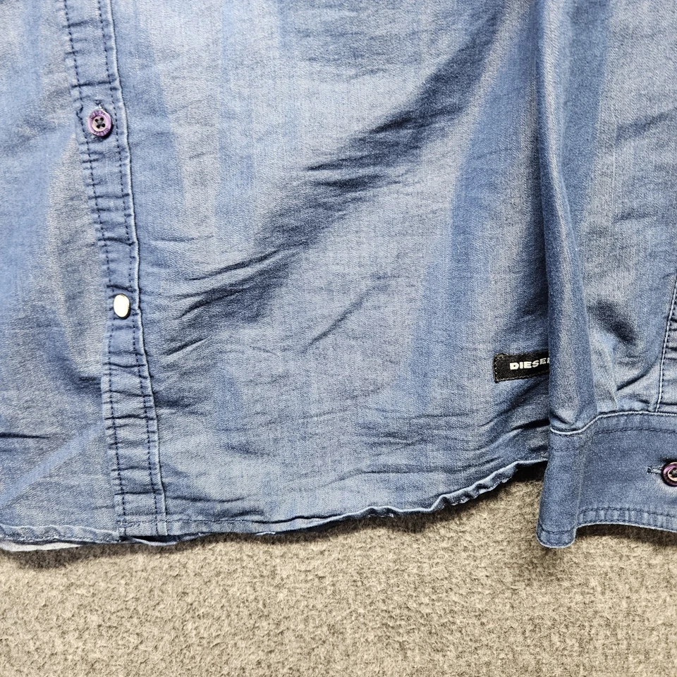 Diesel Shirt Mens XL Blue Denim Long Sleeve Western Patches US Flag Peace Tiger - Image 4 of 4