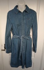 TU Denim style  button up tie waist long sleeve dressy casual dress size 14 