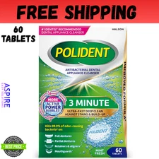 Polident 3 Minute Antibacterial Dental Appliance Cleanser Tablets, 60 Count