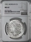 1921-P  $1  MORGAN SILVER DOLLAR  "PHILADELPHIA MINT"  NGC MS62 #8672754-064