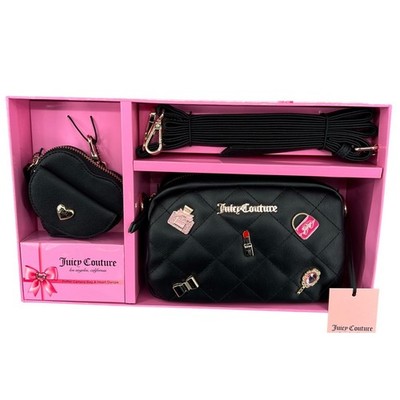 Juicy Couture Puffy Camera Crossbody Bag Set NWT Black Quilted Charm Gift Box