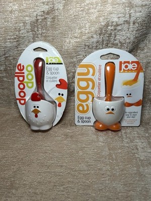 Paar Joie Eierbecher & Löffel Brandneu Doodle Doo Eggy Hahn Huhn #340