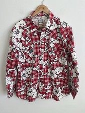 VTG H Bar C Pearl Snap Hawaiian Floral Shirt Long Sleeve USA XL Western Cowboy