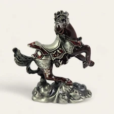 Metal & Enamel Horse Hinged Trinket Pill Box Jeweled Rhinestone Signed CR