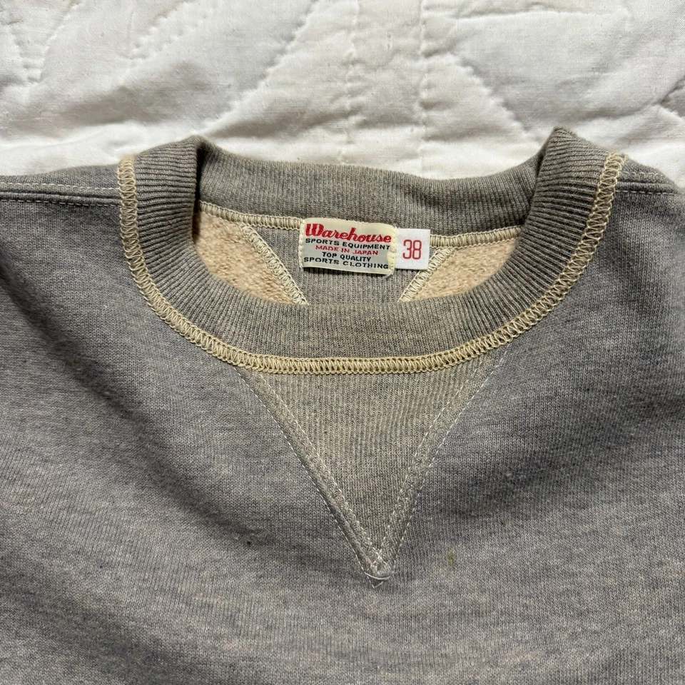 Warehouse Japan Double V Crewneck Sweatshirt Cotton Freedom Sleeves Size 38 - Image 3 of 4