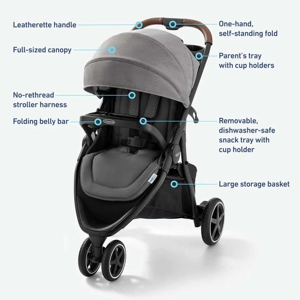 Graco Outpace LX All-Terrain 3-Wheel Baby Stroller, Cohen €” Compatible for Trav - Image 3 of 4
